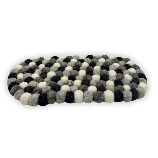 Felt Ball Oval Centre Mat - Multi Grey Colour - Luna Panther