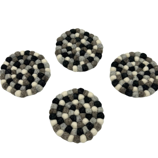 Felt Ball Round Coasters - Multi Grey colour (set of 4) - Luna Panther alternate view