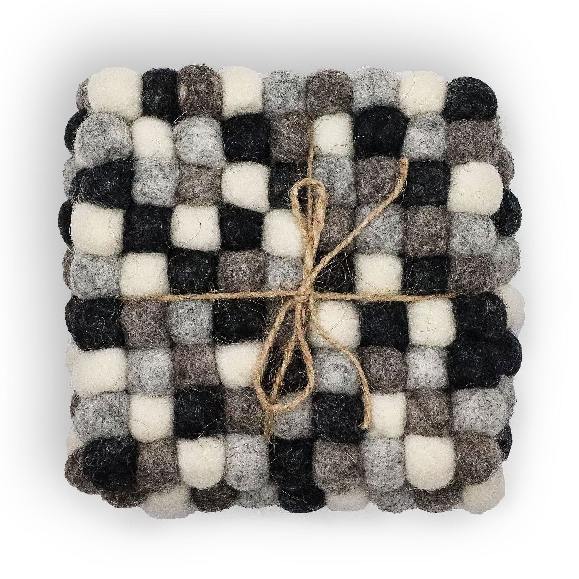 Felt Ball Square Coasters - Multi Grey colour (set of 4) - Luna Panther