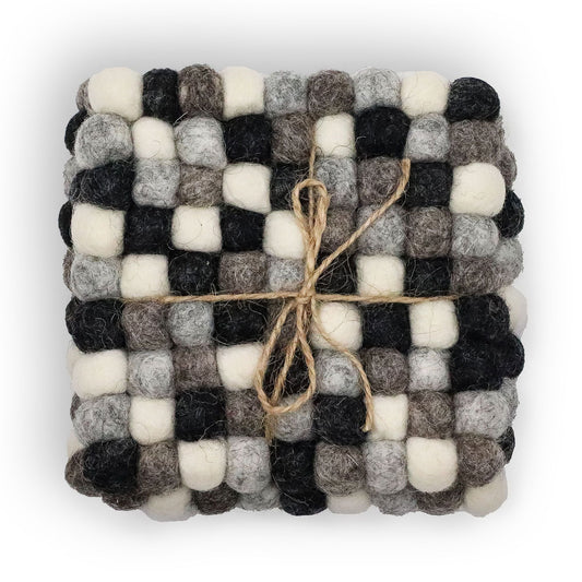Felt Ball Square Coasters - Multi Grey colour (set of 4) - Luna Panther