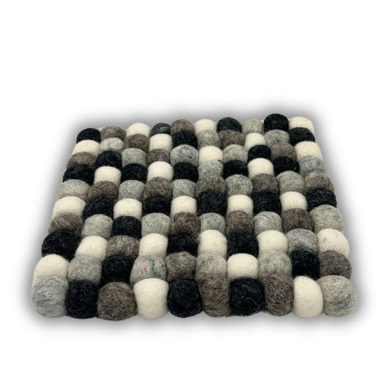 Felt Ball Square Coasters - Multi Grey colour (set of 4) - Luna Panther alternate view