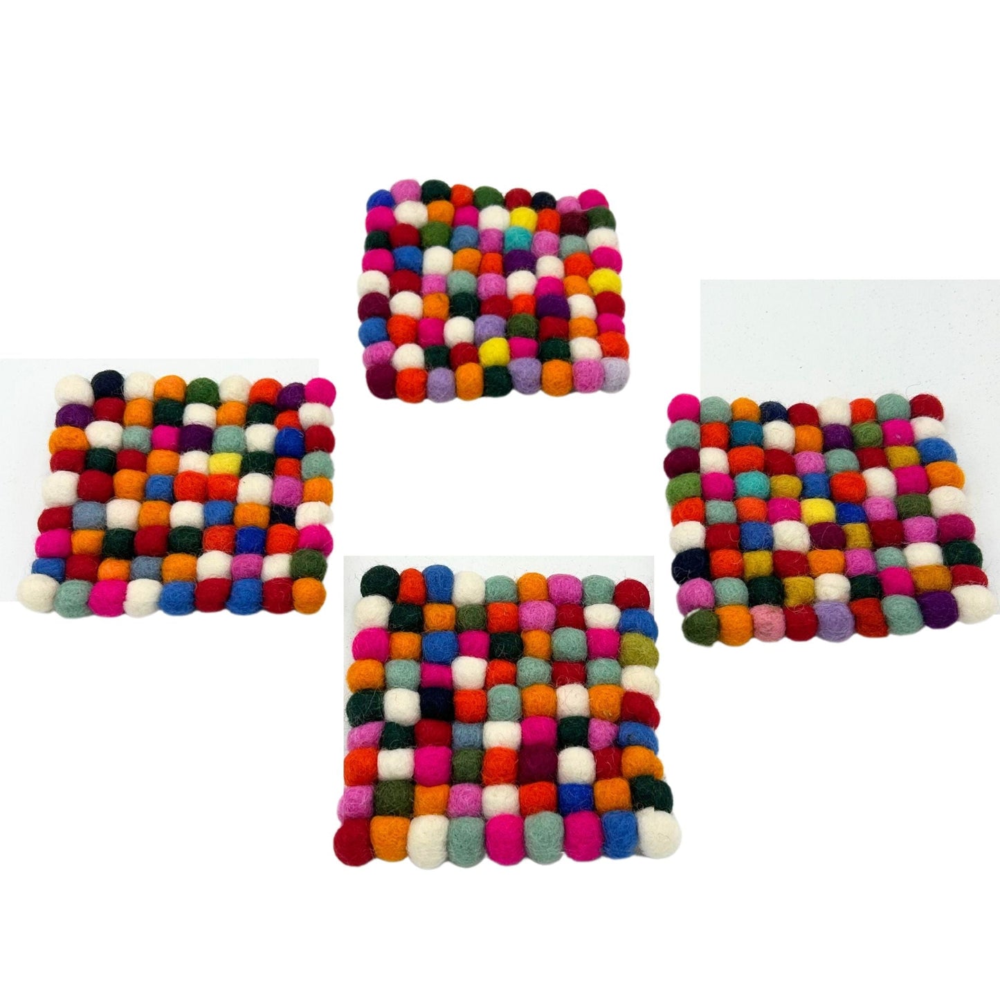 Felt Ball Square Coasters - Multi Grey colour (set of 4) - Luna Panther