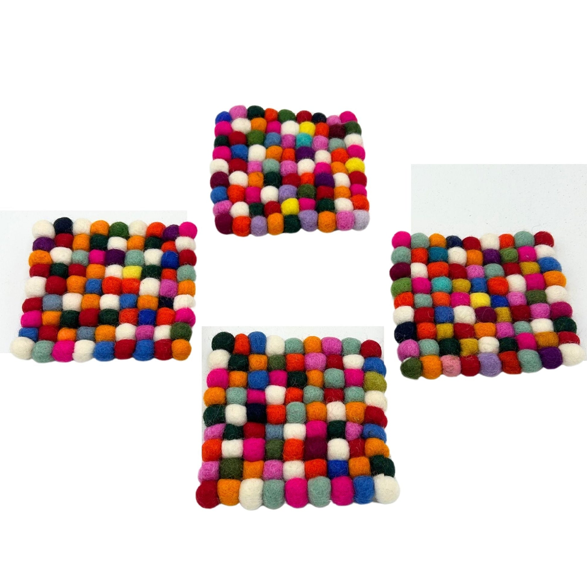 Felt Ball Square Coasters - Multi Grey colour (set of 4) - Luna Panther