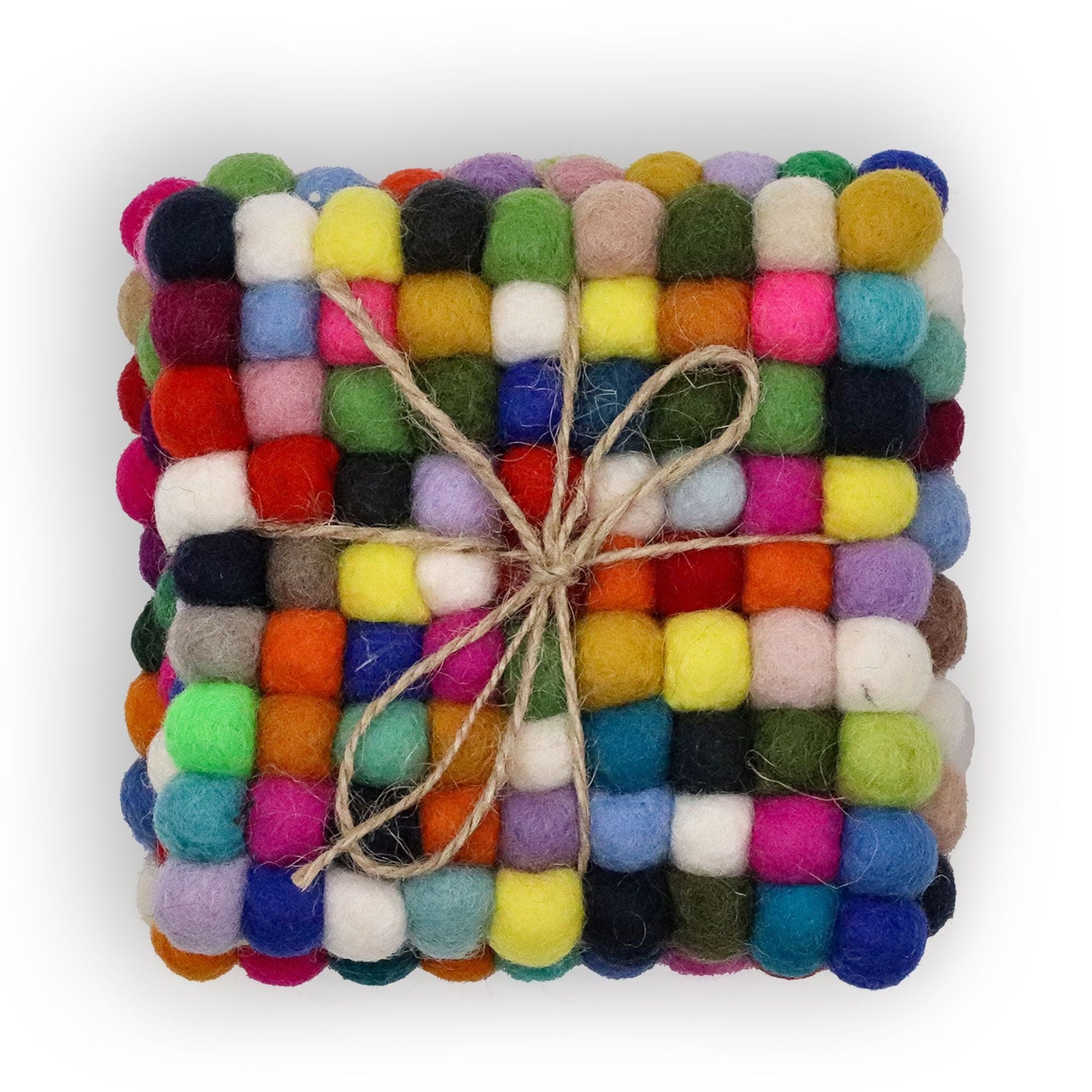 Felt Ball Square Coasters - Multi Grey colour (set of 4) - Luna Panther