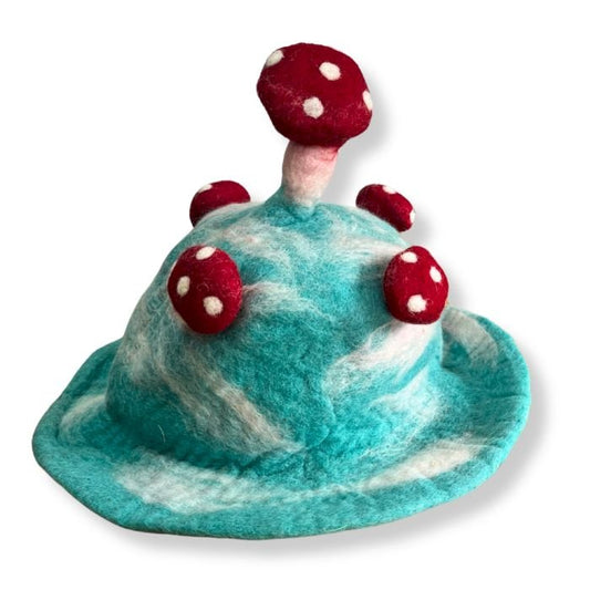 Polished Felted Mushroom Hat - Lost in a Sky Blue featuring natural patterning and unique variations - Luna Panther