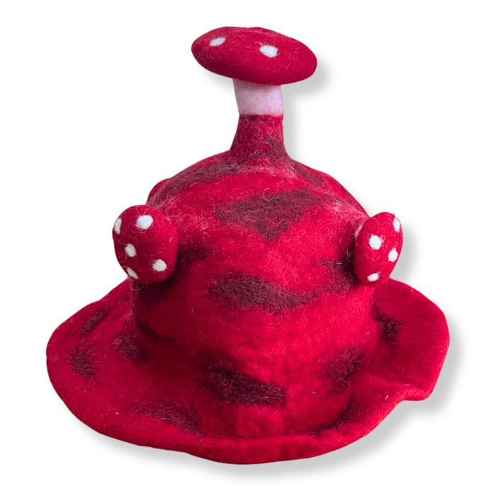 Polished Felted Mushroom Hat - Rush To The Head Red featuring natural patterning and unique variations - Luna Panther