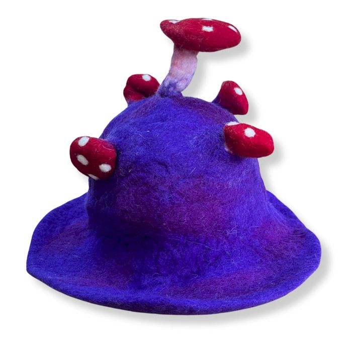 Polished Felted Mushroom Hat - Very Violet featuring natural patterning and unique variations - Luna Panther