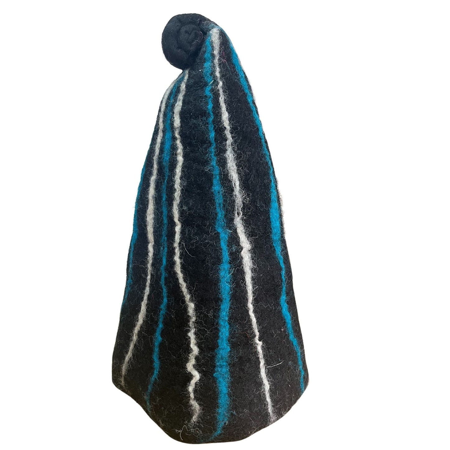 Felted Sauna Wizard Hat - Black Blue Streaks - Luna Panther