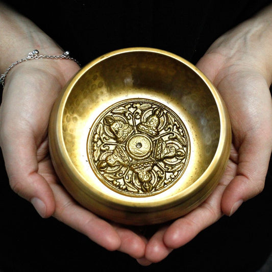 Polished Five Buddha Singing Bowl Set 10cm (min 400gm) featuring natural patterning and unique variations - Luna Panther
