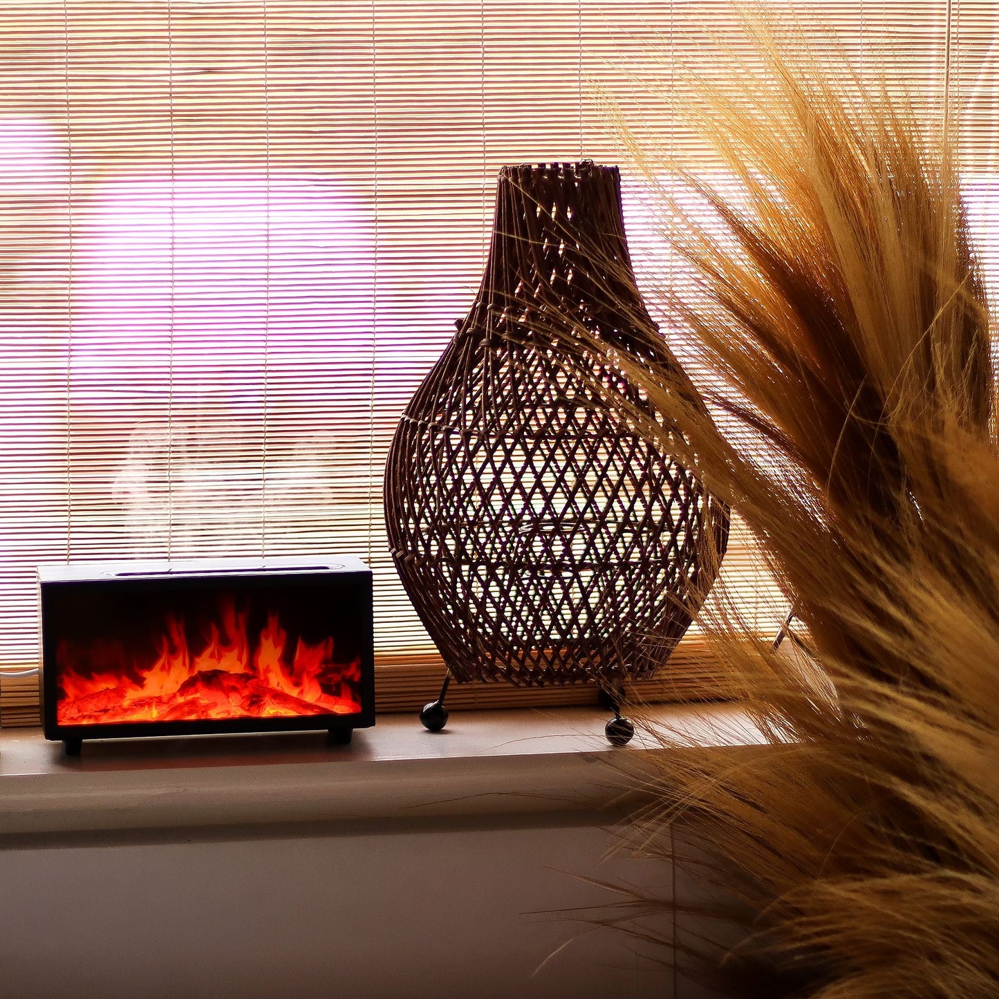 Flame Effect Aroma Diffuser with Bird Sound - Black USB - Colour Change - Luna Panther