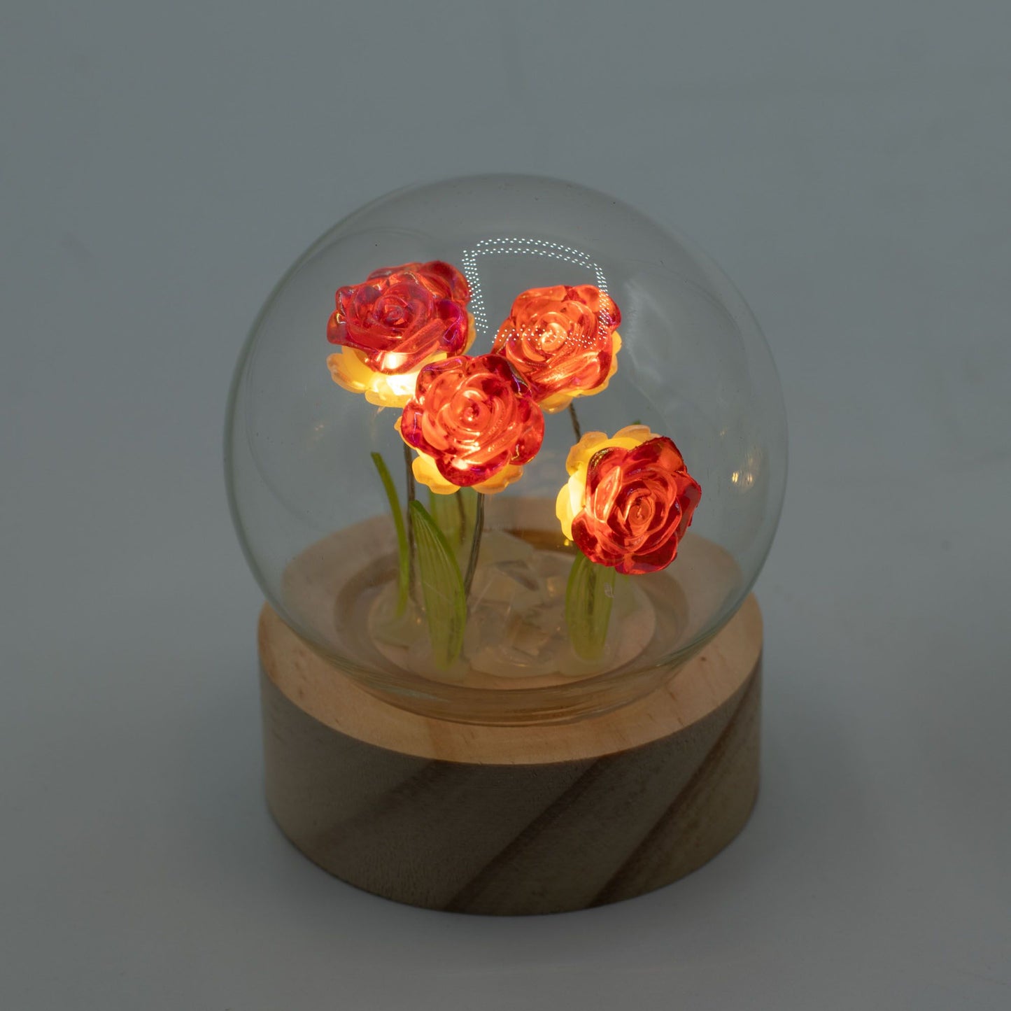 Floral Glow Garden Dome - 5 Red Roses - LED Battery - Luna Panther