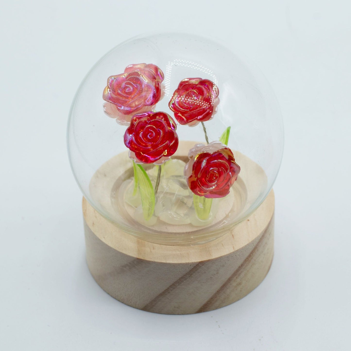 Floral Glow Garden Dome - 5 Red Roses - LED Battery - Luna Panther