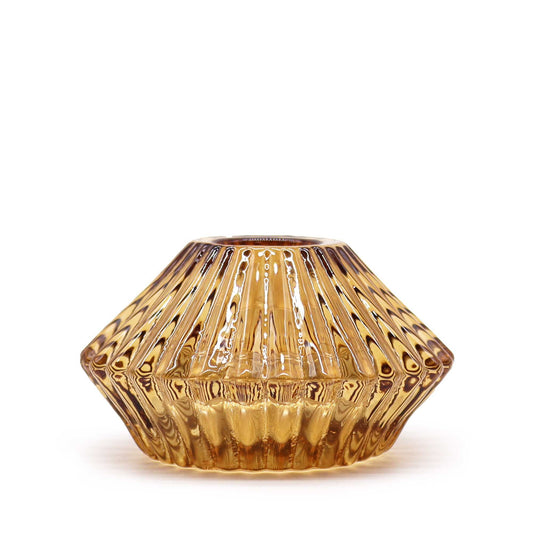 Polished Flower Flip Dinner Candle / Tealight Holder - Antique Amber featuring natural patterning and unique variations - Luna Panther
