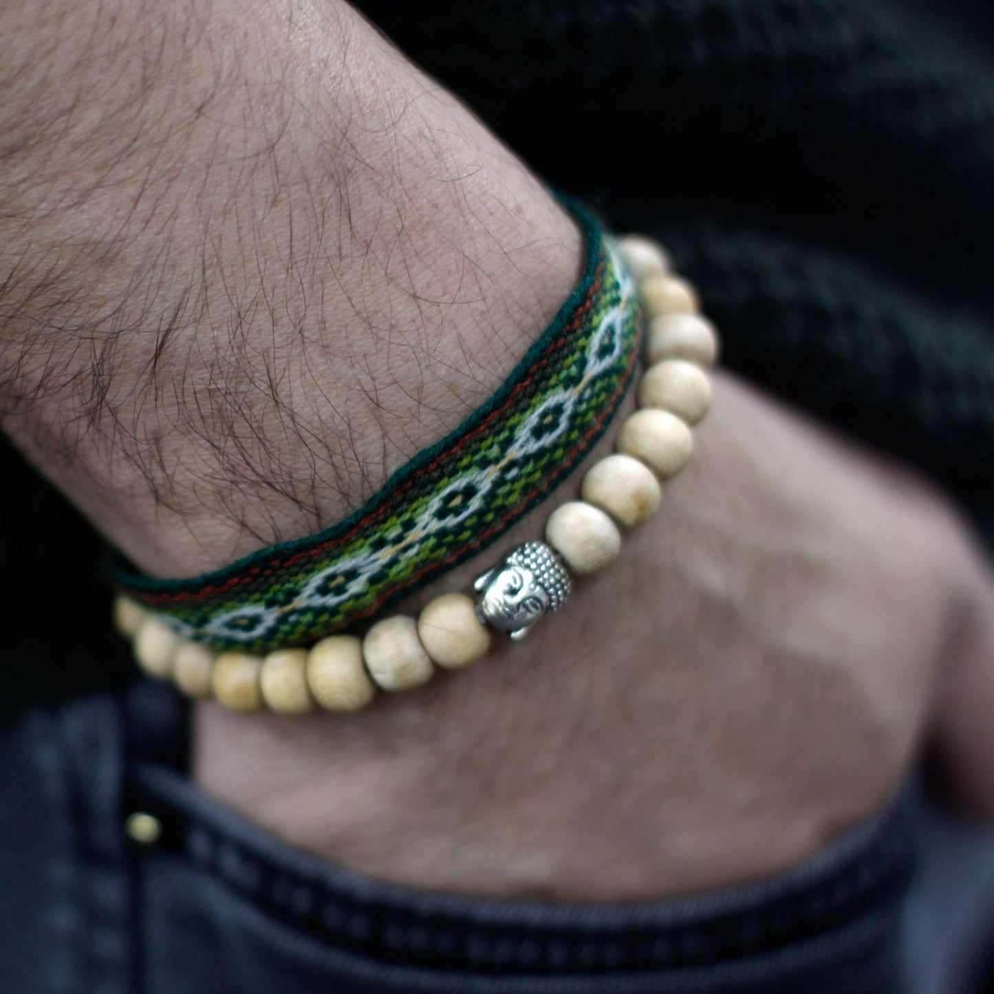Fragrant Sandal Beads & Buddha Bangle - Luna Panther