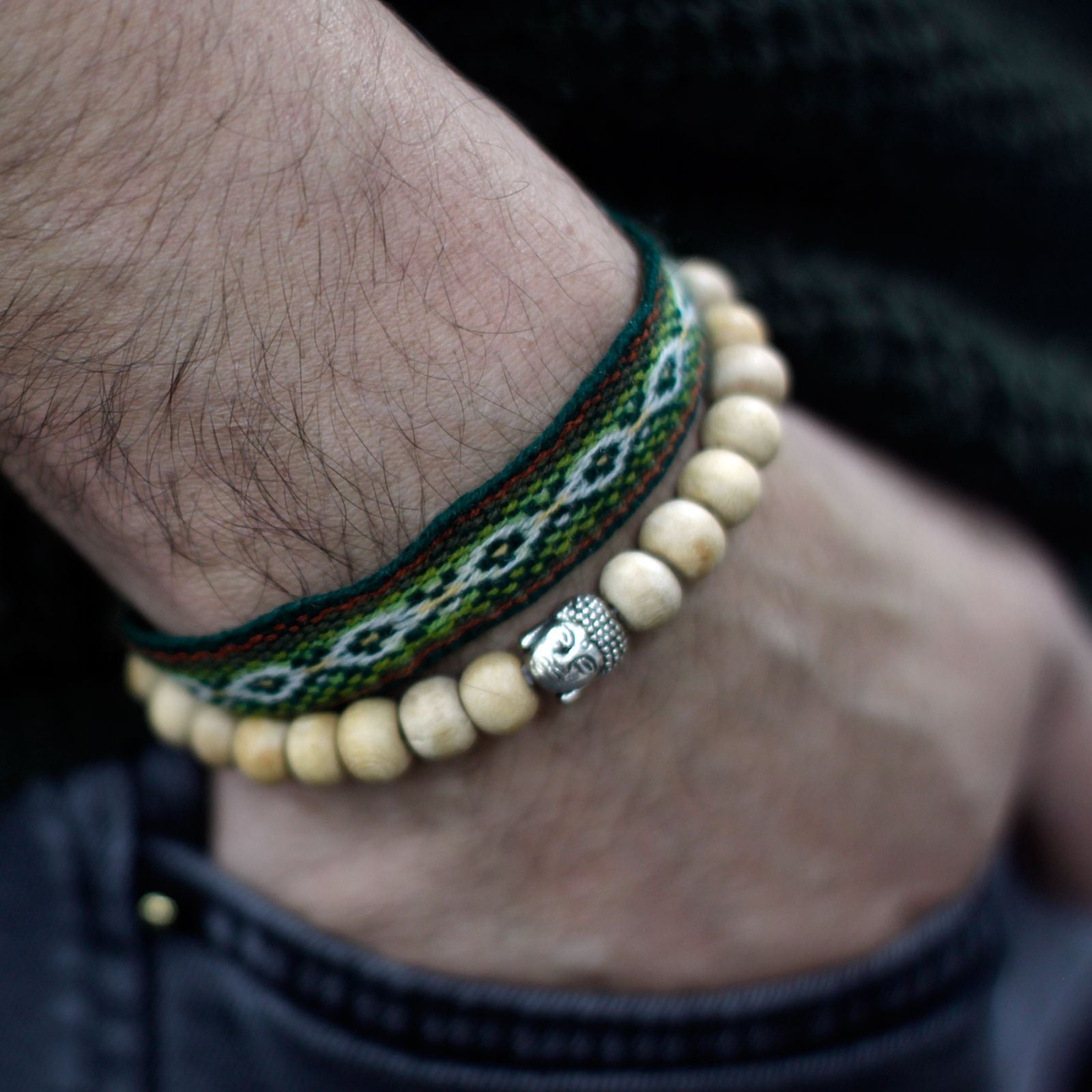Fragrant Sandal Beads & Buddha Bangle - Luna Panther