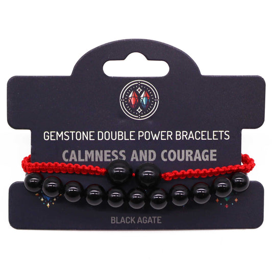 Gemstone Double Power Bracelets - Black Agate - Luna Panther