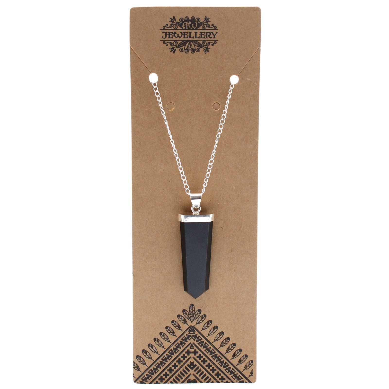Polished Gemstone Flat Pencil Pendant - Black Agate featuring banded patterns and glossy finish - Luna Panther