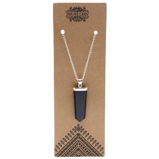 Polished Gemstone Flat Pencil Pendant - Black Agate featuring banded patterns and glossy finish - Luna Panther