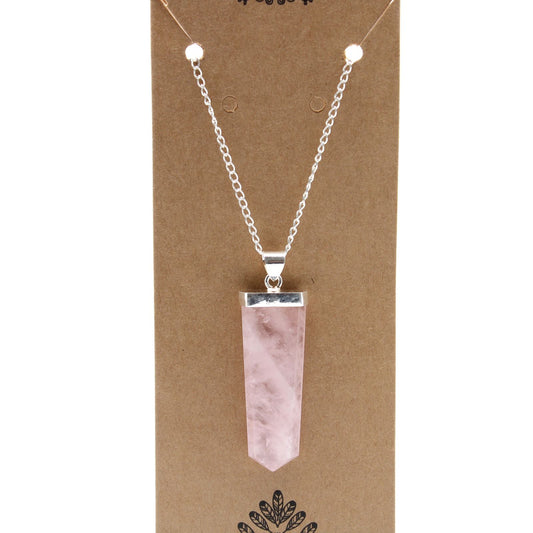 Polished Gemstone Flat Pencil Pendant - Rose Quartz featuring soft pink tone and gentle translucence - Luna Panther
