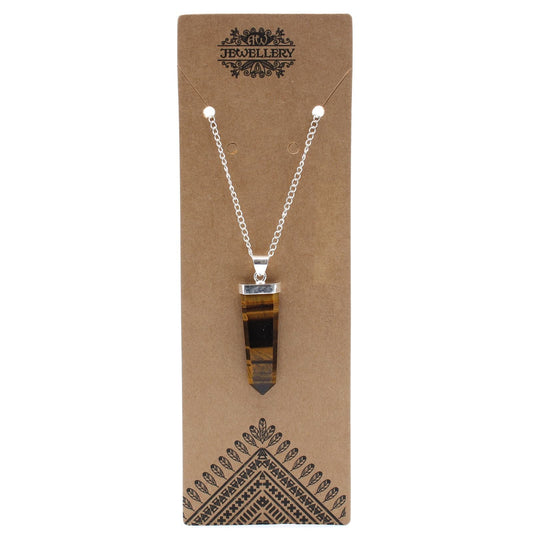 Polished Gemstone Flat Pencil Pendant - Tiger Eye featuring natural patterning and unique variations - Luna Panther