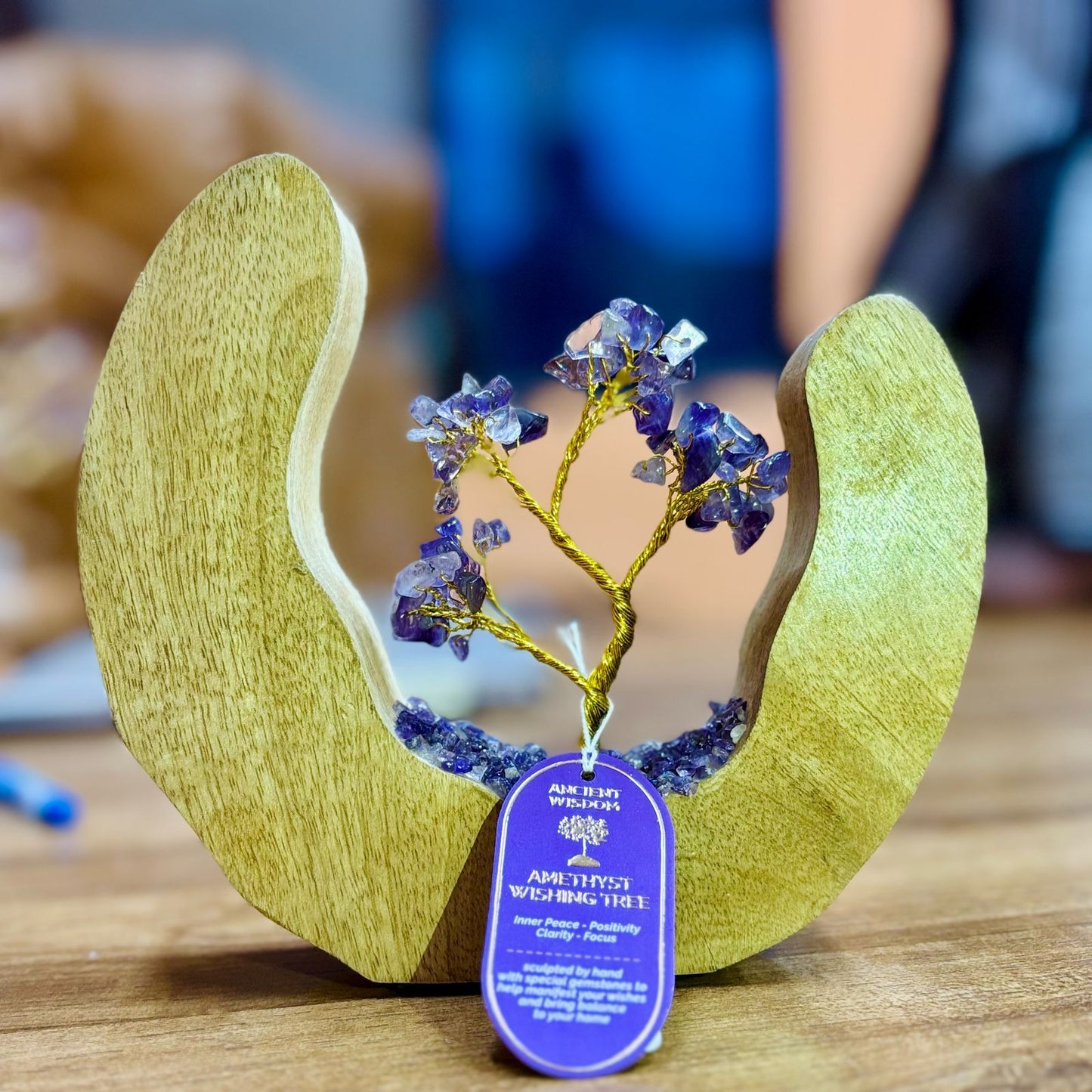 Gemstone Garden - Mango Wood Open Ring - Amethyst - 60 chipstones Crystal Tree - Luna Panther