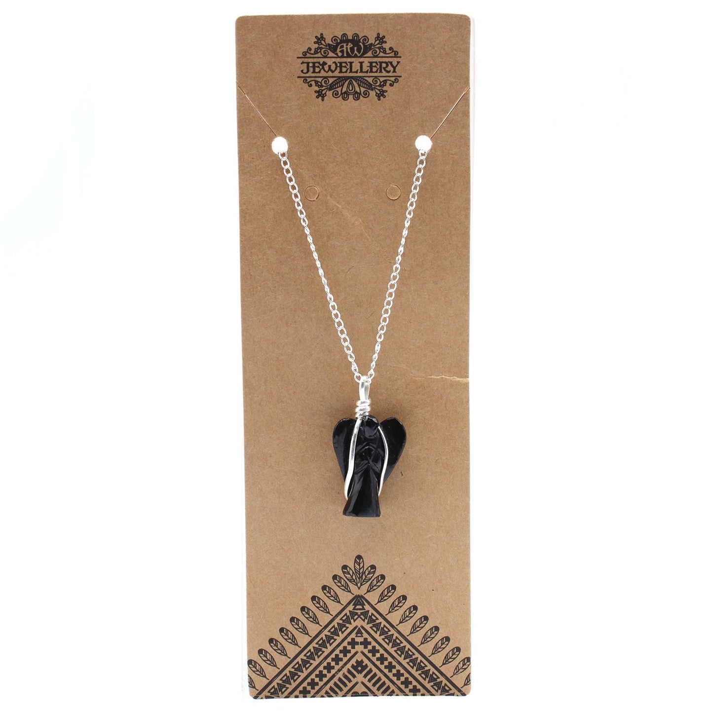 Polished Gemstone Guardian Angel Pendant - Black Agate featuring banded patterns and glossy finish - Luna Panther