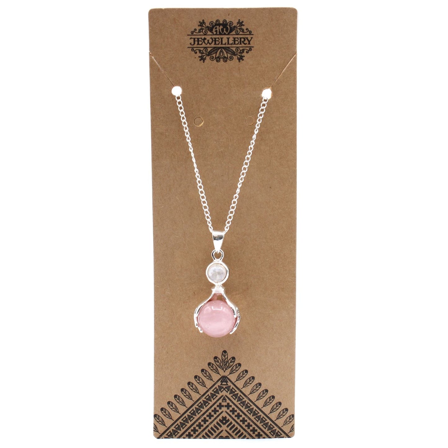 Polished Gemstone Healing Hands Pendant - Rose Quartz featuring soft pink tone and gentle translucence - Luna Panther