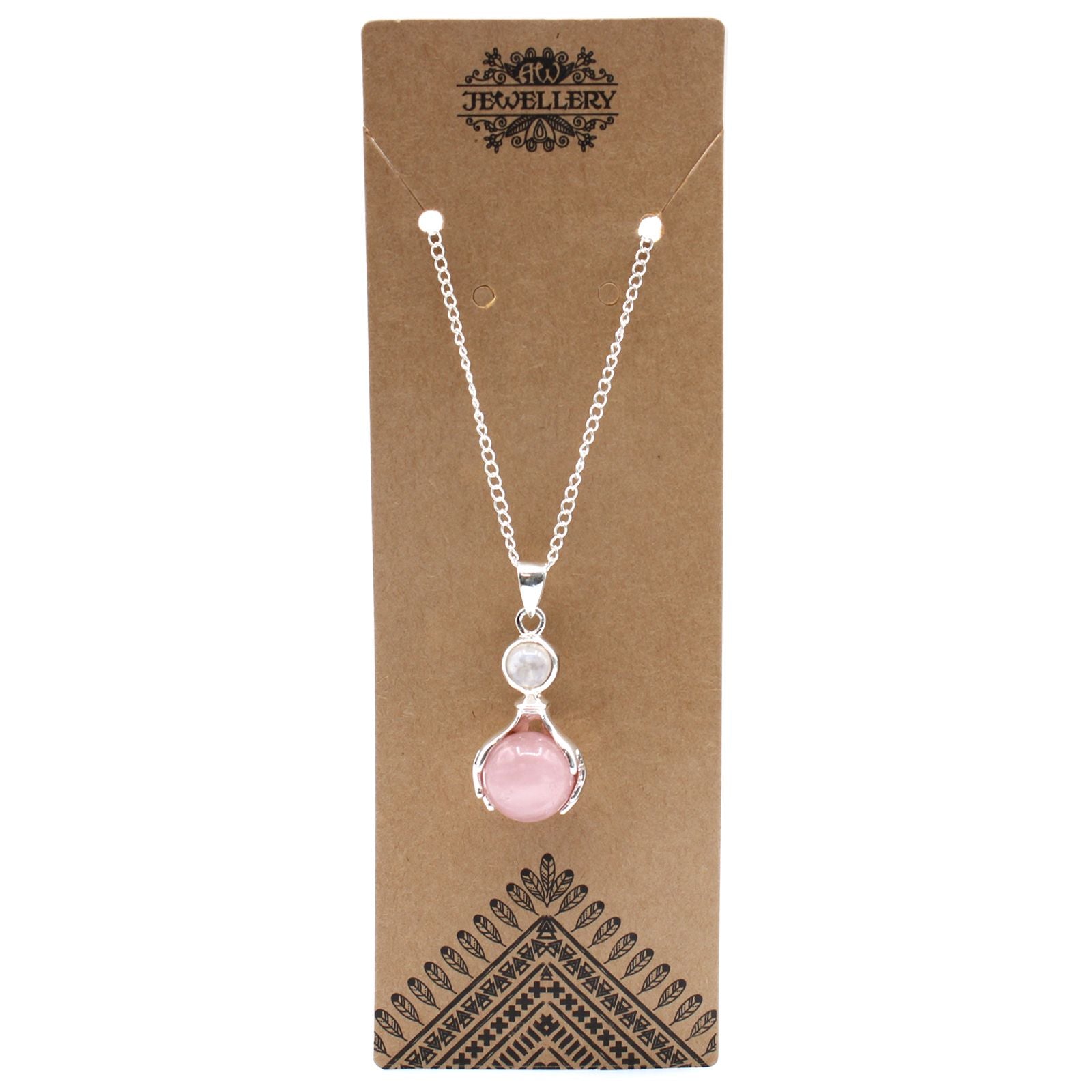 Polished Gemstone Healing Hands Pendant - Rose Quartz featuring soft pink tone and gentle translucence - Luna Panther