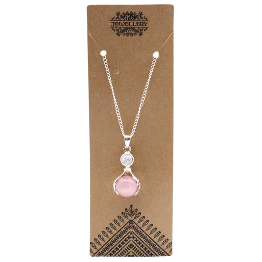Polished Gemstone Healing Hands Pendant - Rose Quartz featuring soft pink tone and gentle translucence - Luna Panther