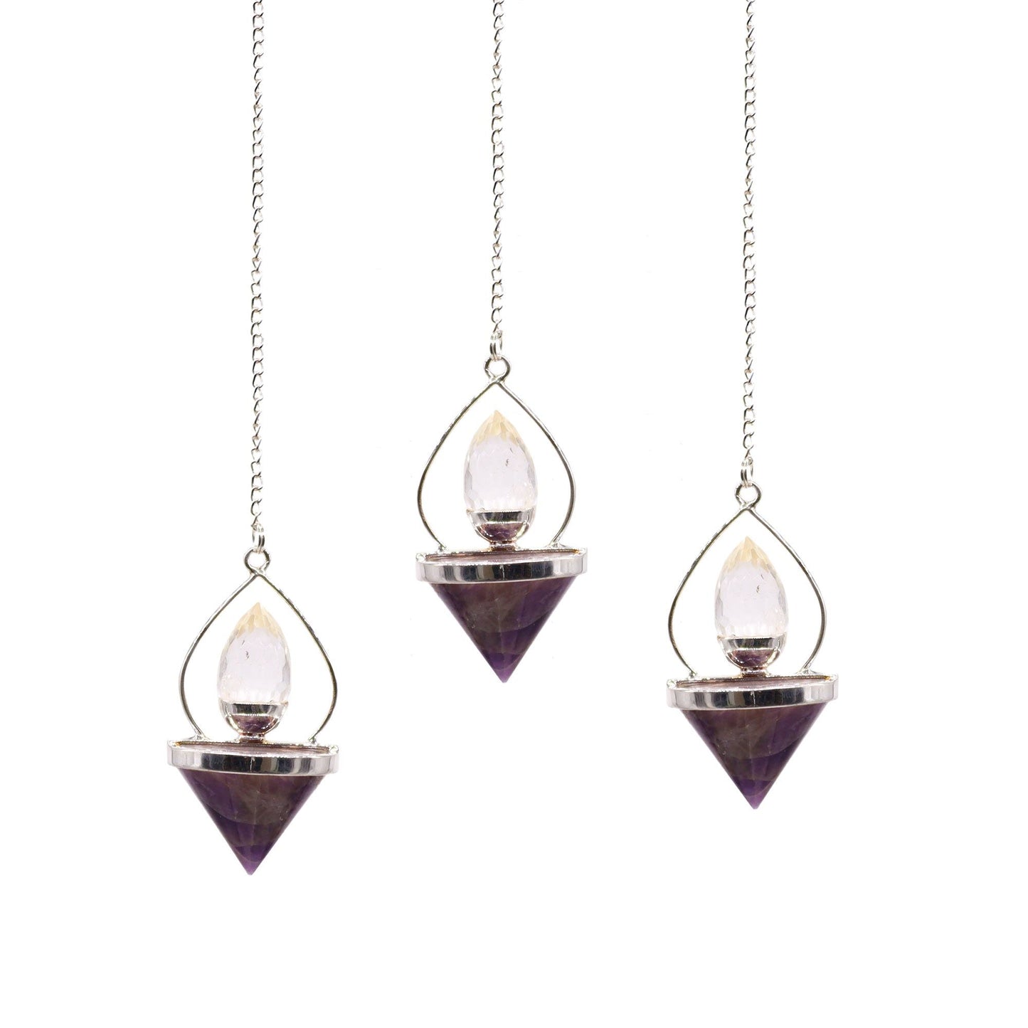 Polished Gemstone Lantern of Life Pendulum - Amethyst & Rock Quartz featuring rich purple colour and natural clarity - Luna Panther