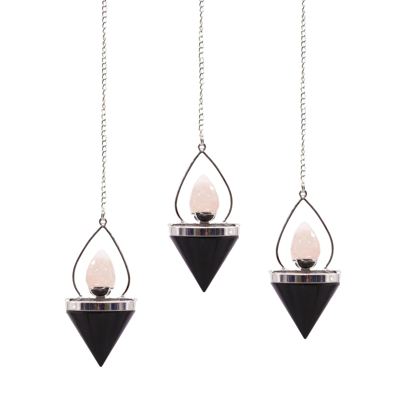 Polished Gemstone Lantern of Life Pendulum - Black Agate & Rose Quartz featuring soft pink tone and gentle translucence - Luna Panther