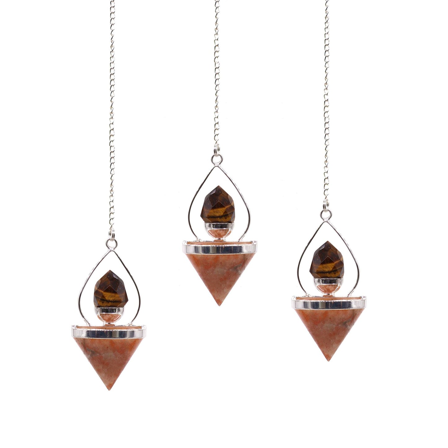 Polished Gemstone Lantern of Life Pendulum - Sunstone & Tigereye featuring sparkling aventurescence and warm orange tone - Luna Panther