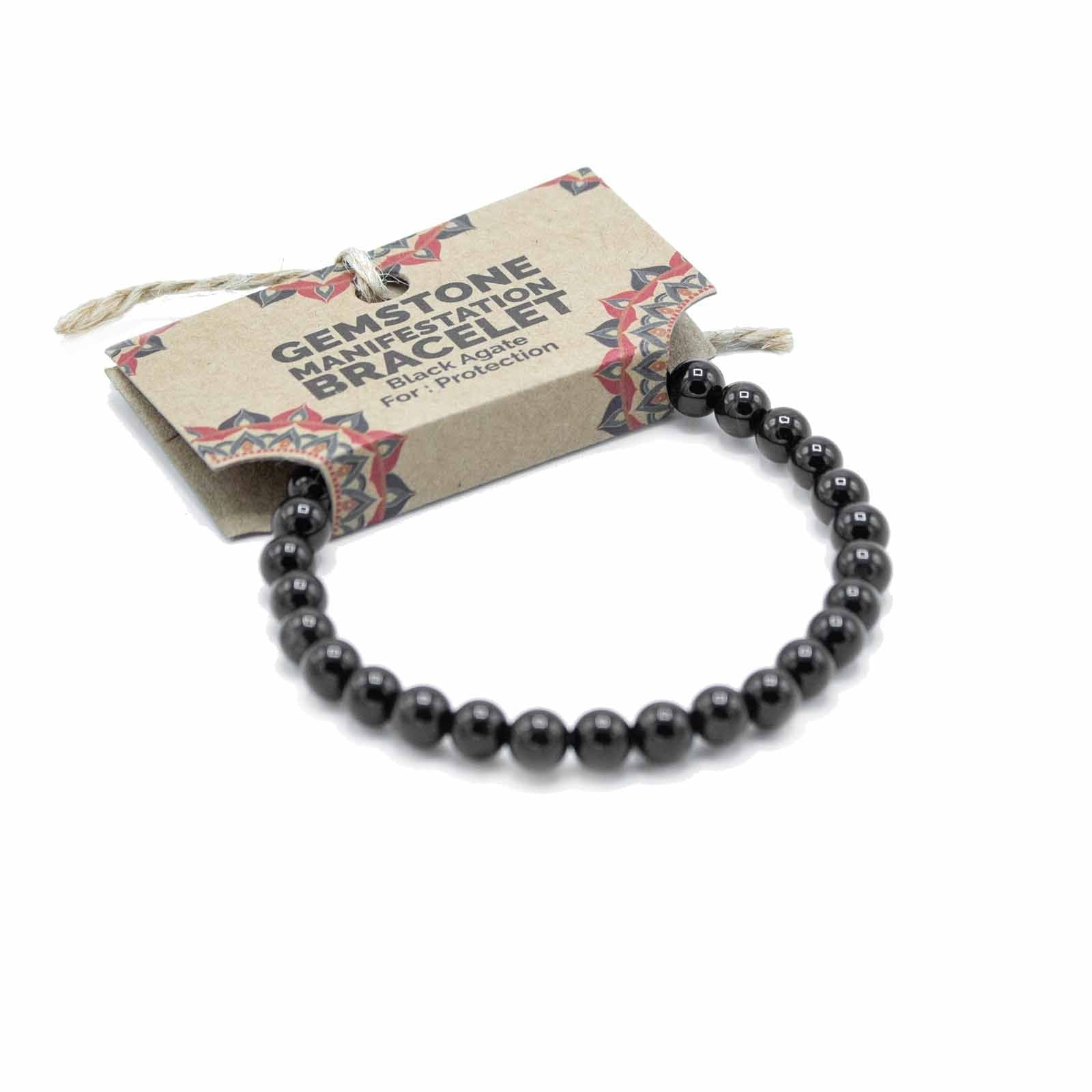 Gemstone Manifestation Bracelet - Black Agate - Protection - Luna Panther