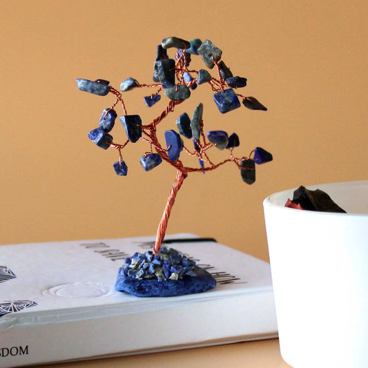 Polished Gemstone Tree - Sodalite on Blue Agate Base (35 stones) featuring navy-blue tone with white veining - Luna Panther