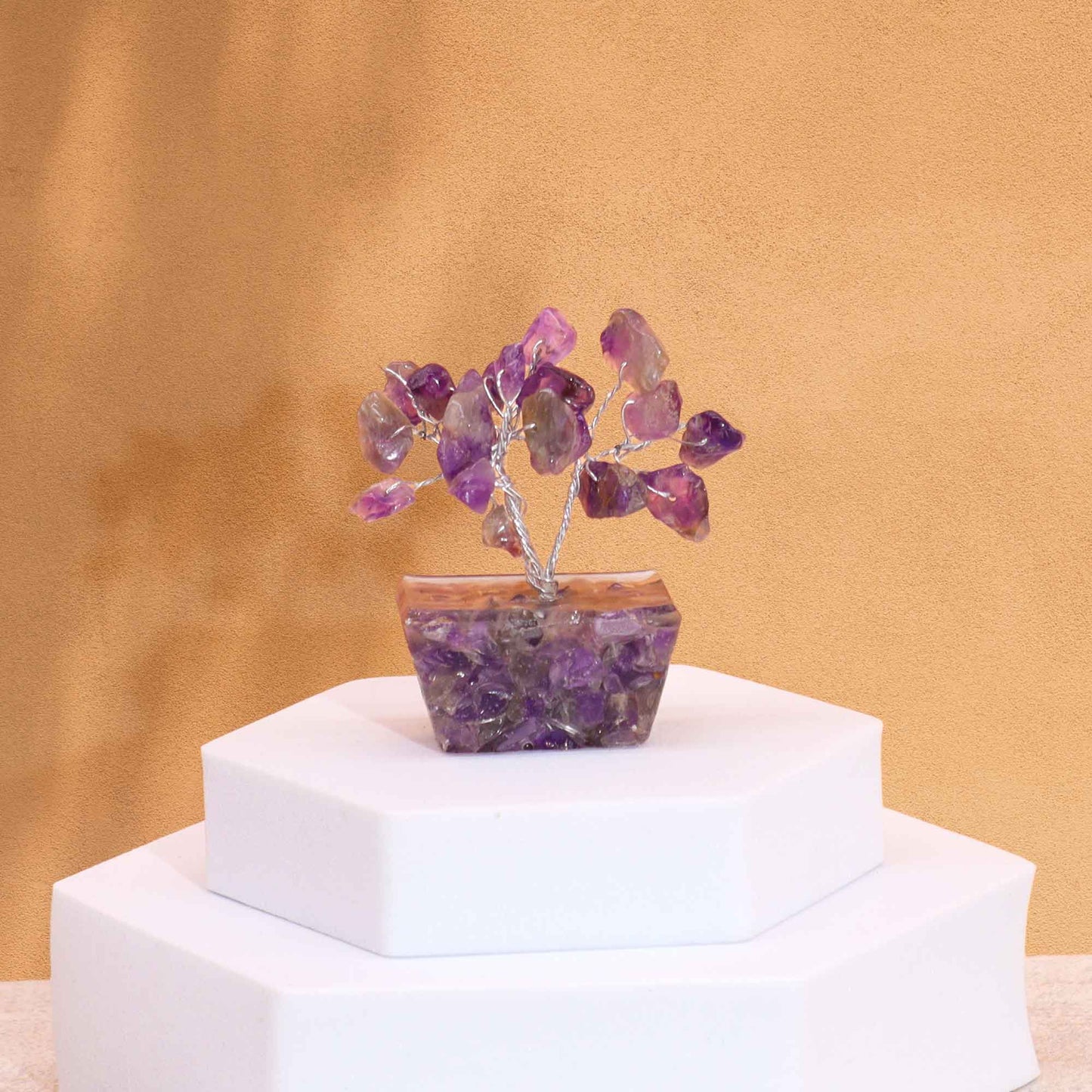 Polished Gemstone Tree with Orgonite Base - 15 Stone - Amethyst featuring rich purple colour and natural clarity - Luna Panther