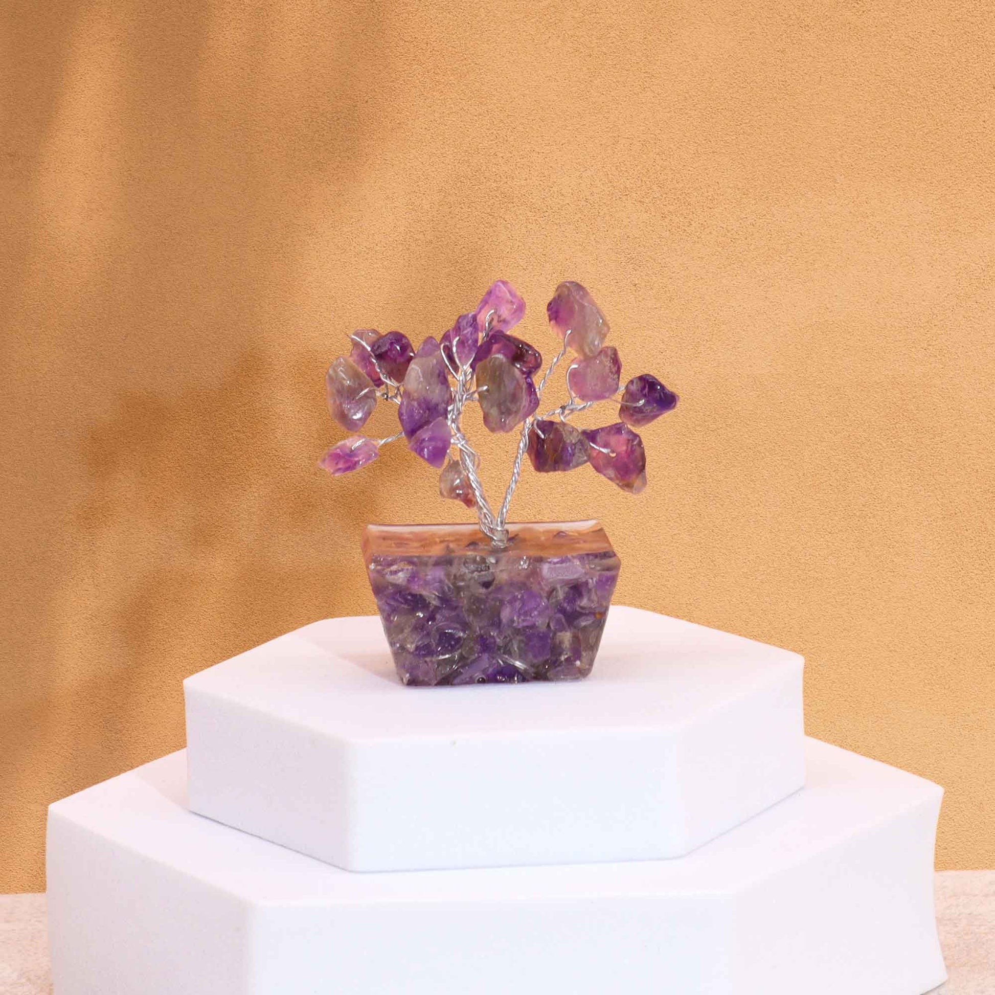 Polished Gemstone Tree with Orgonite Base - 15 Stone - Amethyst featuring rich purple colour and natural clarity - Luna Panther