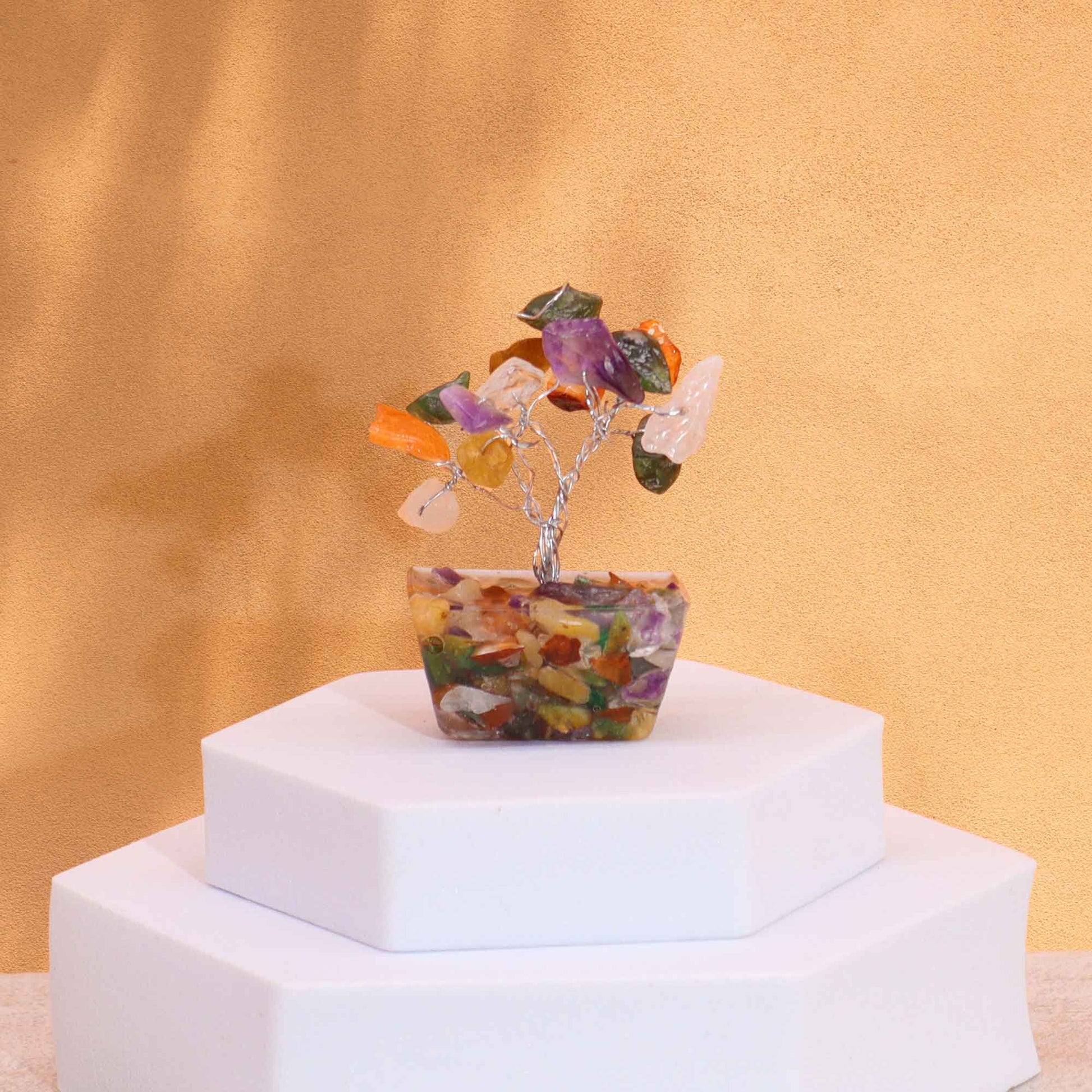 Polished Gemstone Tree with Orgonite Base - 15 Stone - Multi Stone featuring natural patterning and unique variations - Luna Panther