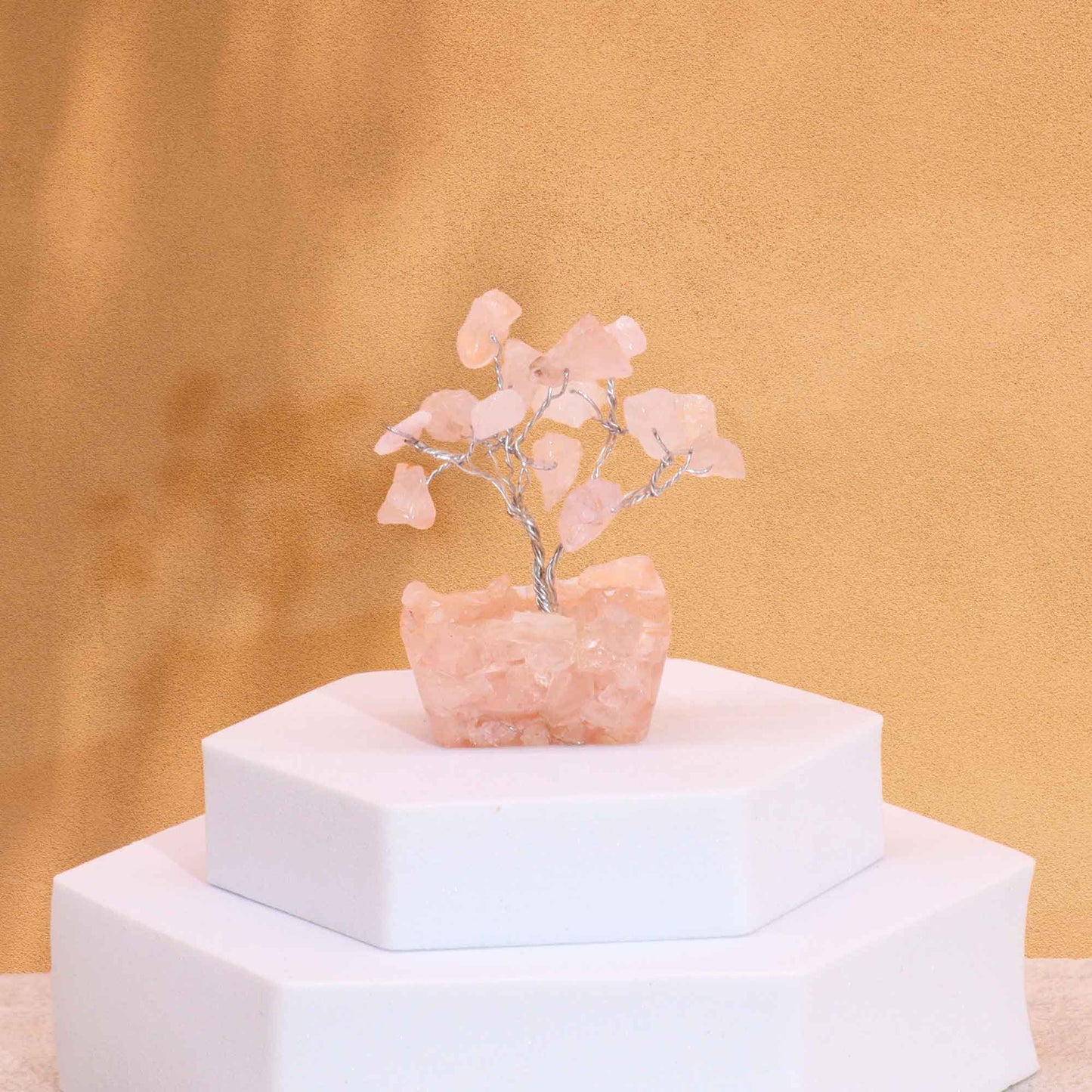 Polished Gemstone Tree with Orgonite Base - 15 Stone - Rose Quartz featuring soft pink tone and gentle translucence - Luna Panther