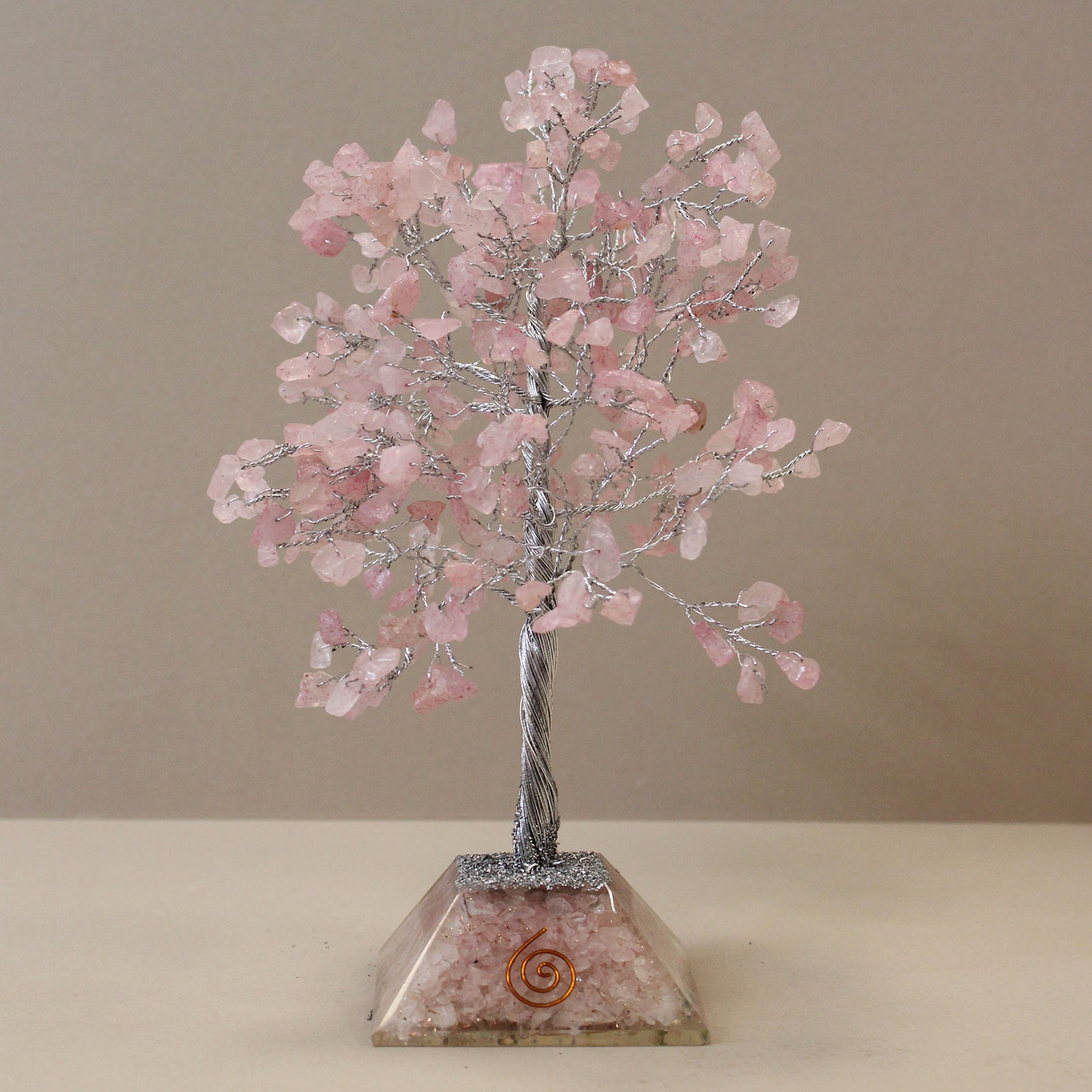 Polished Gemstone Tree with Orgonite Base - 320 Stone - Rose Quartz featuring soft pink tone and gentle translucence - Luna Panther
