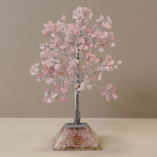 Polished Gemstone Tree with Orgonite Base - 320 Stone - Rose Quartz featuring soft pink tone and gentle translucence - Luna Panther