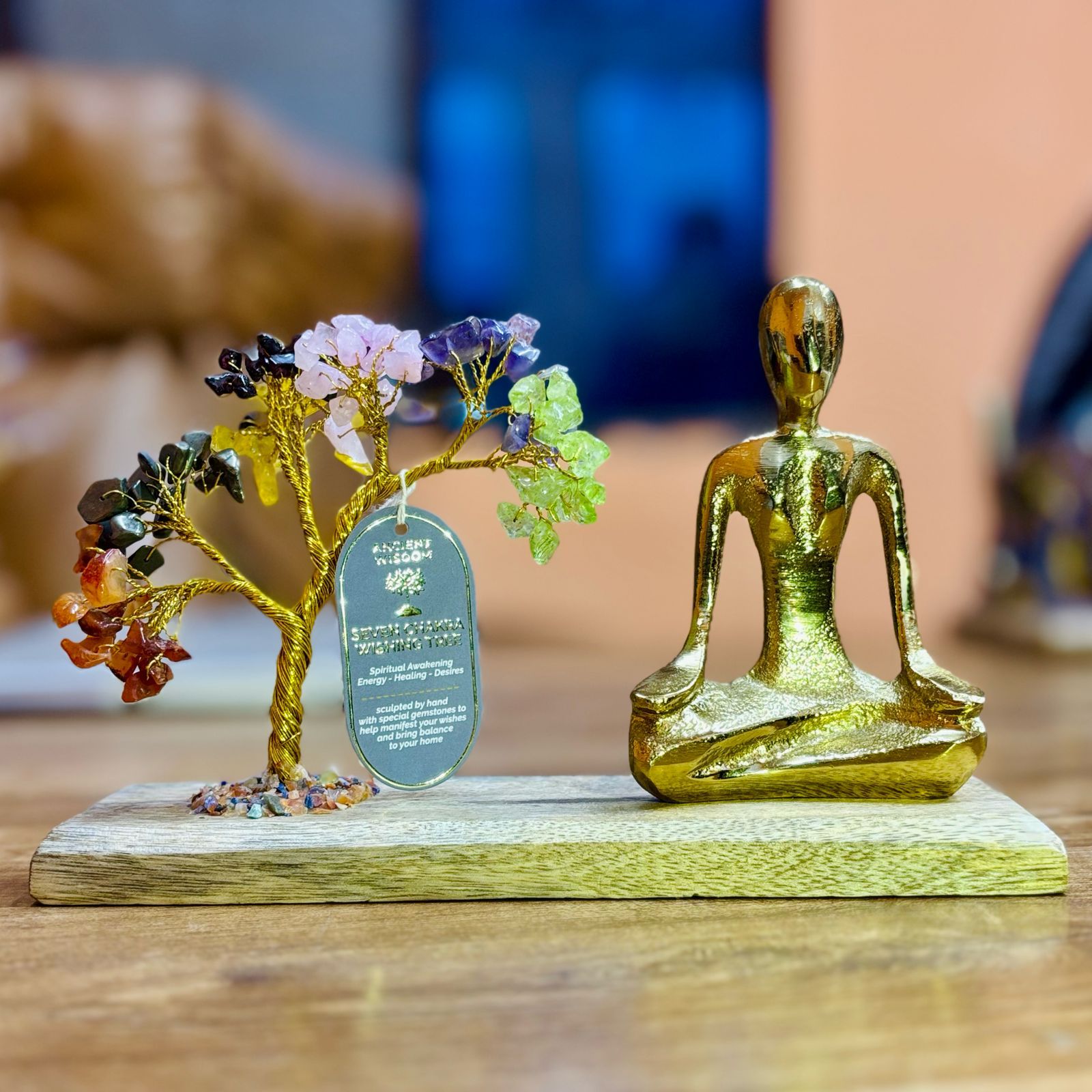 Gemstone Yoga Garden - Mudra Pose - Seven Chakra - Tilted - 100 chipstones Crystal Tree - Luna Panther