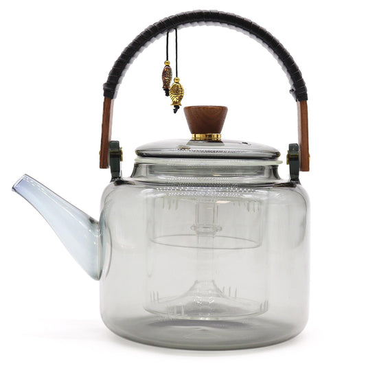 Glass Infuser Teapot - With Steamer System Charcoal - 1000ml - Luna Panther