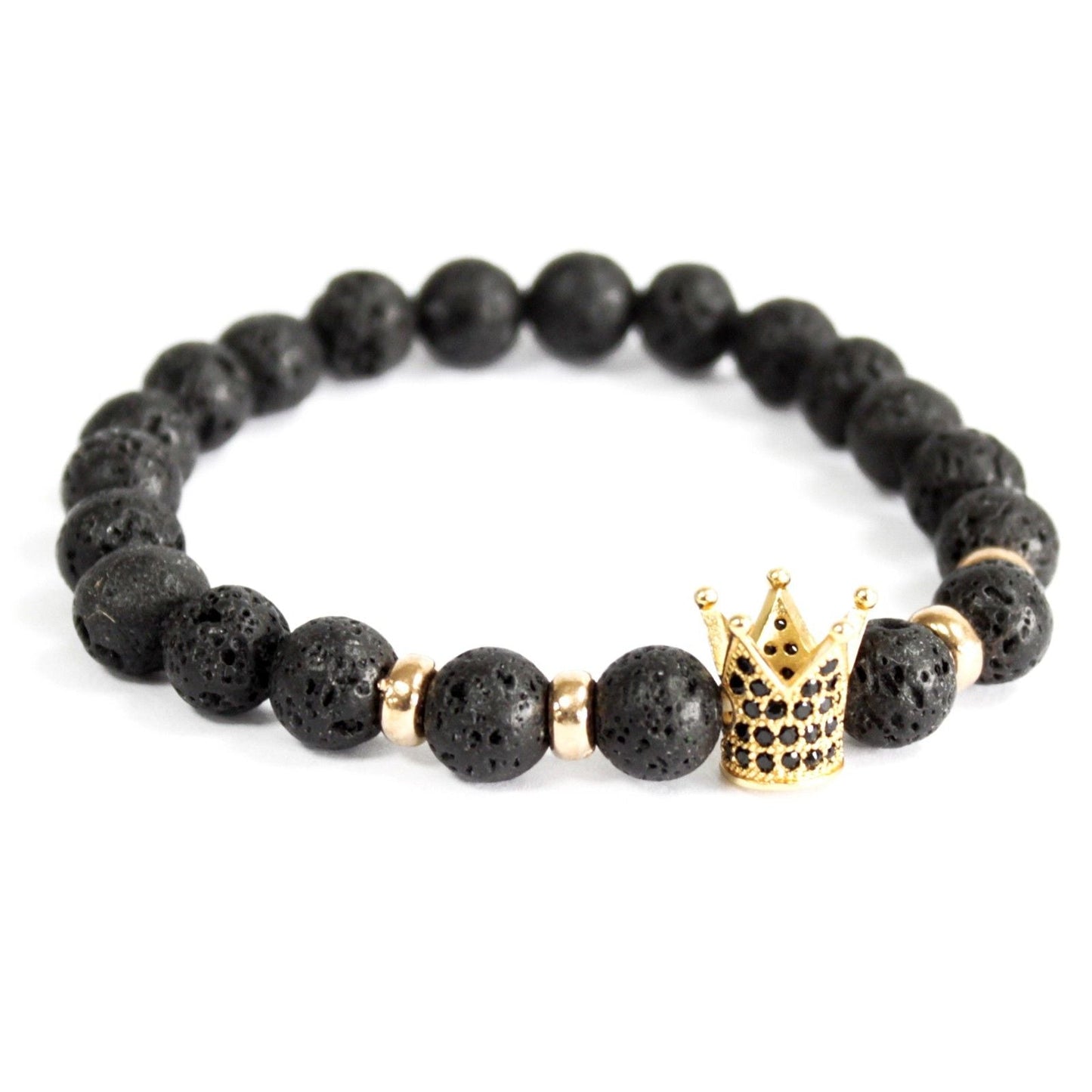 Polished Gold Crown / Lava Stone - Gemstone Bracelet featuring natural patterning and unique variations - Luna Panther