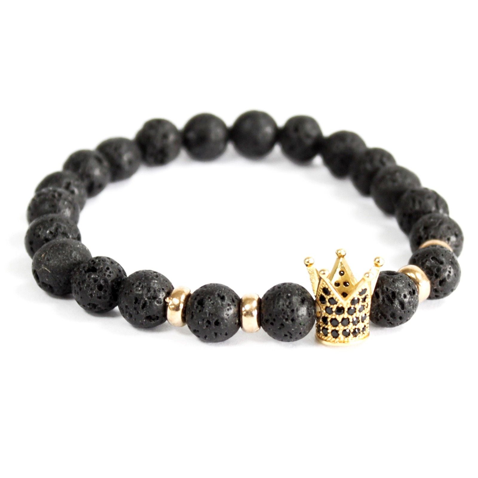 Polished Gold Crown / Lava Stone - Gemstone Bracelet featuring natural patterning and unique variations - Luna Panther