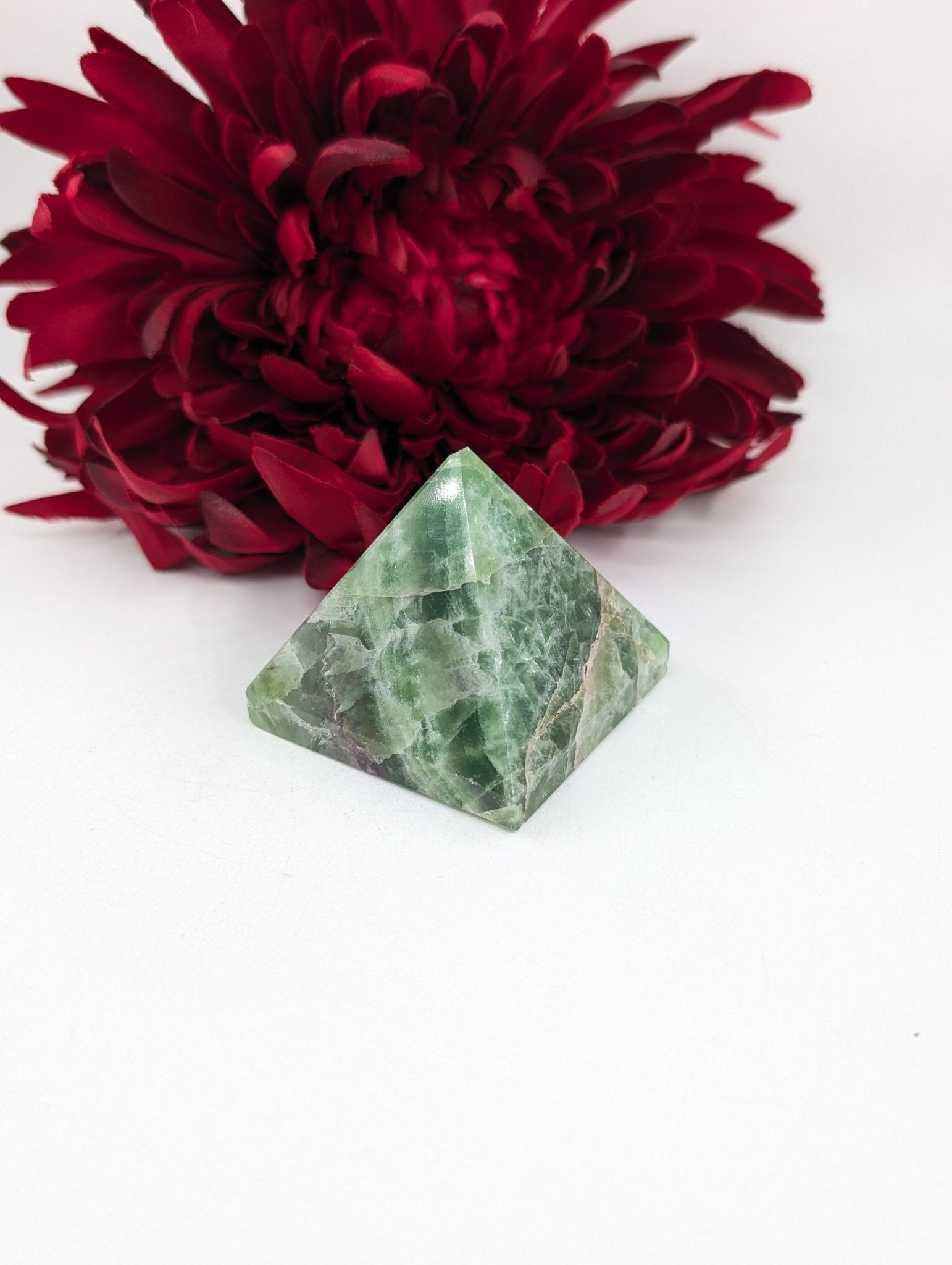 Polished Green Fluorite Pyramid 55Mm featuring banded green‑purple hues and glassy clarity - Luna Panther