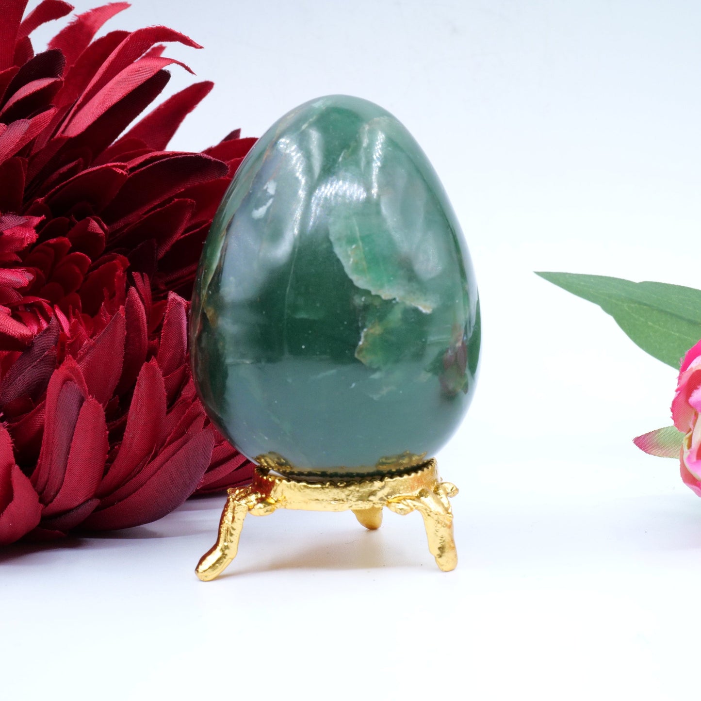 Polished Green Jade Egg 212G featuring serene green tone and smooth polish - Luna Panther