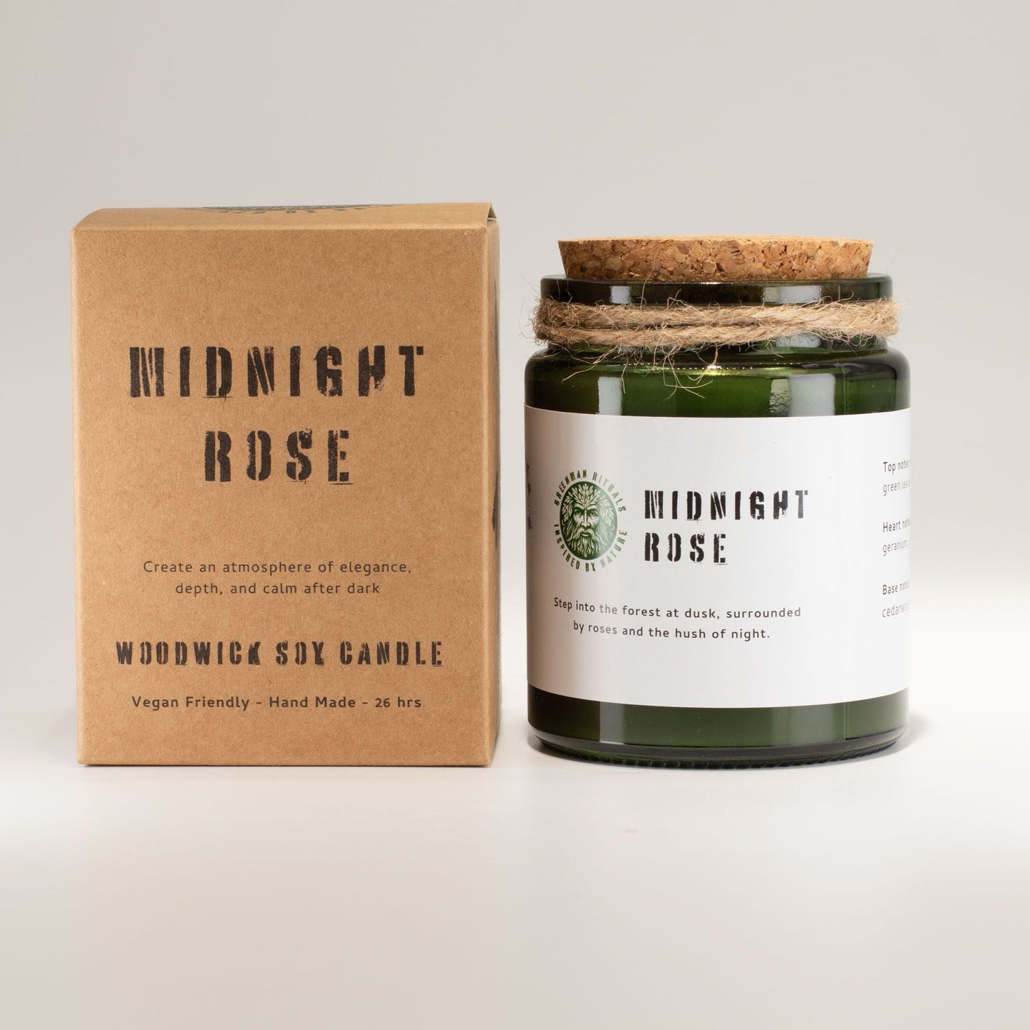 Greenman Woodwick Soy Candle - Midnight Rose - Luna Panther