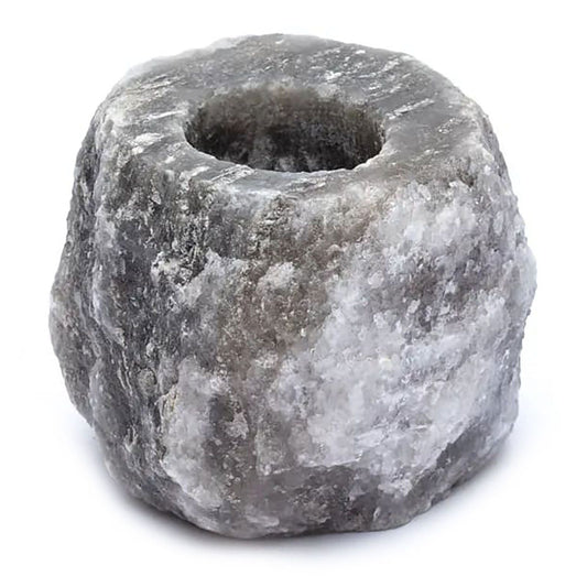 Polished Grey Salt Candle Holder 600-800g featuring natural patterning and unique variations - Luna Panther
