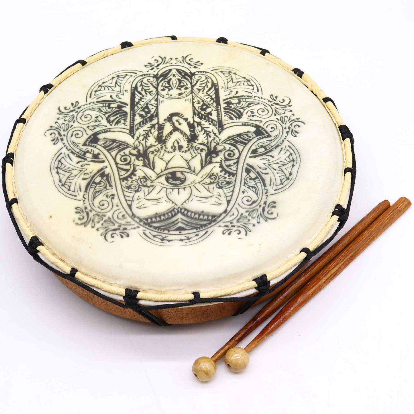 Hamsa Shamanic Drum with Two Sticks - 30cm Diameter detail view 4 at Luna Panther