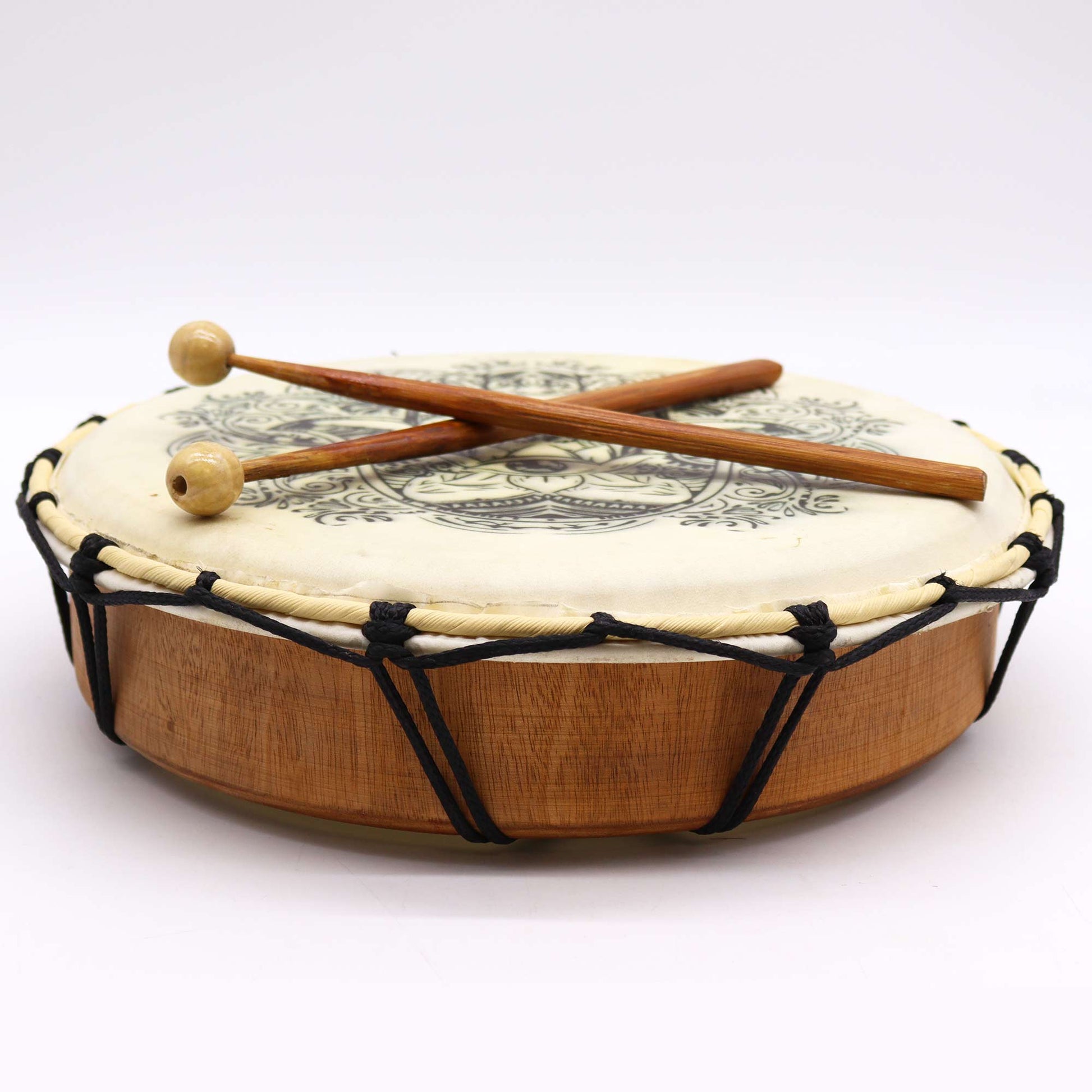 Hamsa Shamanic Drum with Two Sticks - 30cm Diameter detail view 2 at Luna Panther